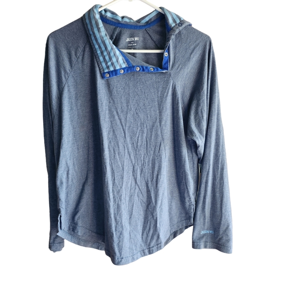 Jason Wu Eva Air Top Women Blue Long Sleeve Snap Button Collar Size Medium D13